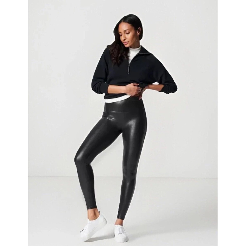 Spanx Women's Black Shimmery High Rise Full Length‎ Leggings Sz M Closet Basic